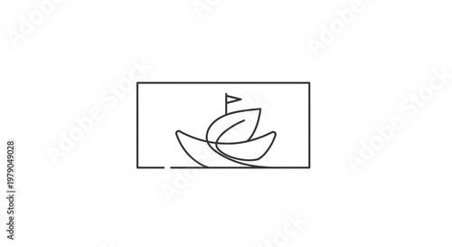 Minimalist Sailboat Line Art Logo: Organic Leaf Sail, Eco-Friendly Travel Concept