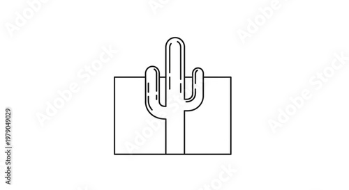 Minimalist Saguaro Cactus Icon on Desert Landscape Background