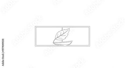 Minimalist sailboat with leaf sail in rectangle frame, eco-friendly concept
