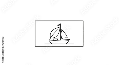 Minimalist Sailboat Outline on White Background
