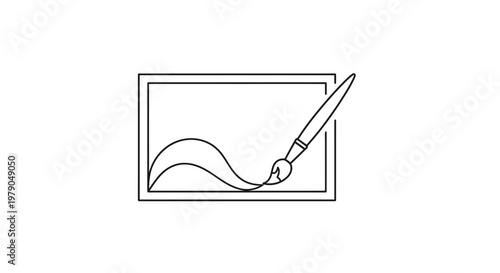 Minimalist single line drawing of a paintbrush creating a wavy stroke on a canvas.