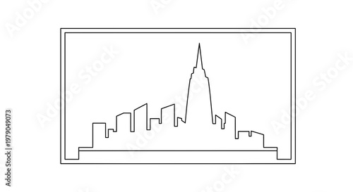 Minimalist Skyline Silhouette of a Modern City with Tall Buildings and a Central Skyscraper