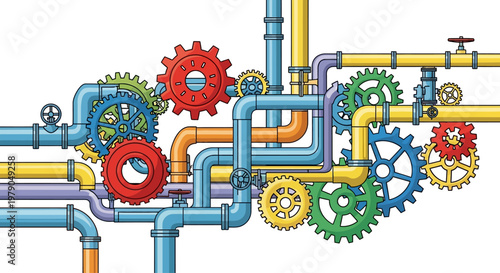 Industrial pipes and gear system.