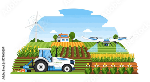 Tractor in a farm field working.