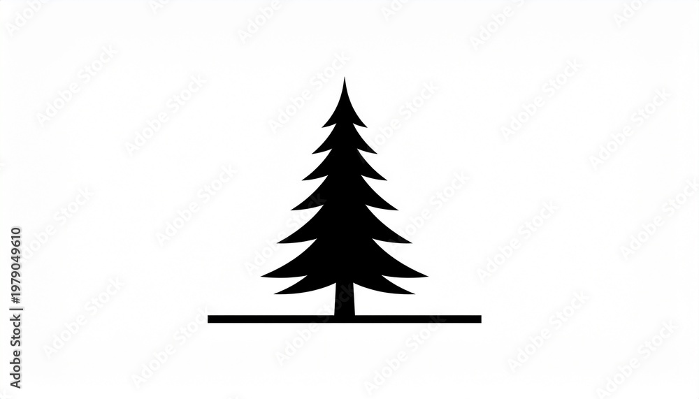Obraz premium Vector silhouette of a tall evergreen tree with a straight trunk and dense branches on a white background