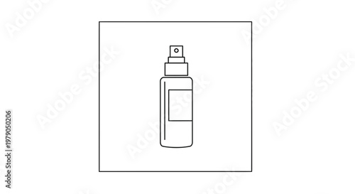 Minimalist spray bottle icon, simple line art, cosmetic or cleaning product container symbol