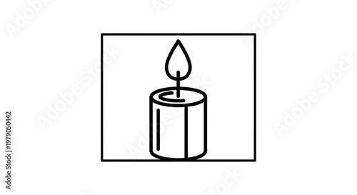 Minimalist Line Art Icon of a Burning Candle in a Square Frame