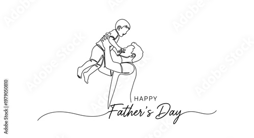 Heartwarming ink drawing illustrating a joyful father lifting his child in celebration of Father's Day essential themes of love