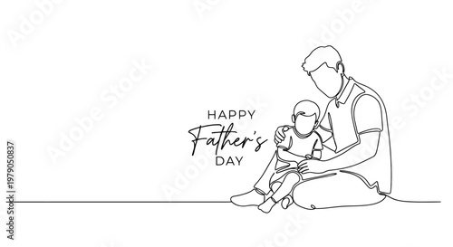 Minimalist Father and Child Illustration Celebrating Father's Day With Heartfelt Affection and Bonding Moments in Simple Black