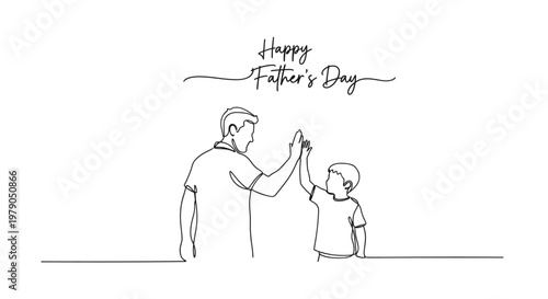 Minimalist Line Drawing Celebrating Father?s Day with Father and Child High-Five Illustration