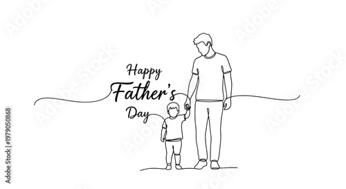 Heartwarming hand-drawn illustration of a father and child celebrating Father's Day with a simple, minimalistic style