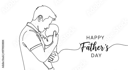 Minimalist Black and White Illustration Celebrating Father?s Day with a Loving Father and Child