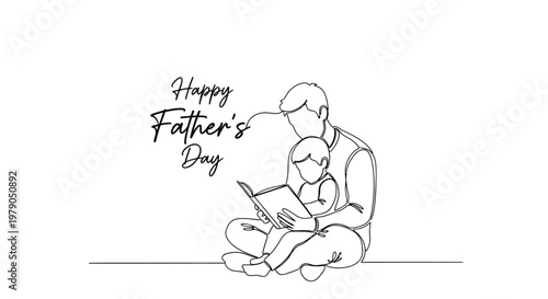 Heartwarming minimalistic illustration of a father and child sharing a special moment reading a book for Father's Day celebration