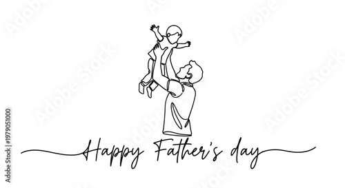 Minimalist black and white line drawing celebrating fathers with a child for Father?s Day
