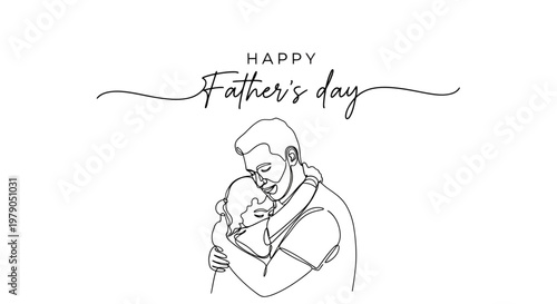 Minimalist Father and Child Embrace Illustration for Father?s Day Celebration and Emotional Bond Recognition