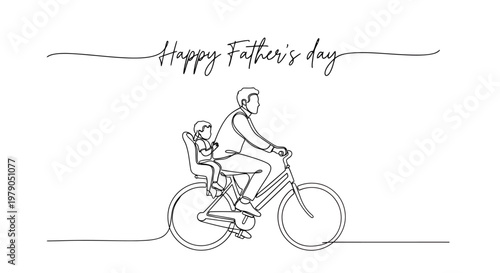Minimalist line art celebrating Father?s Day with a father riding a bicycle with his child in a simple and elegant design