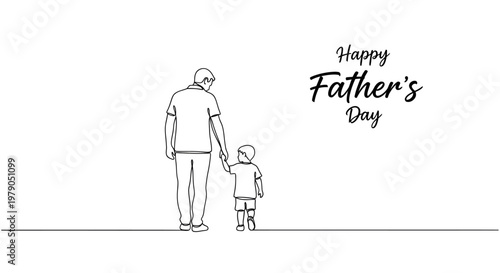 Heartwarming sketch of a father and child walking together on Father's Day celebrating bond and love expression in simple line art