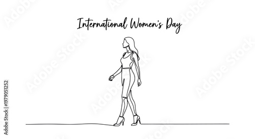 Celebrating International Women's Day with a minimalist line drawing of a confident woman walking forward emphasizing