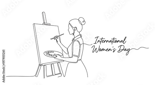 Minimalist Line Drawing Celebrating International Women's Day with Artistic Expression in Black and White