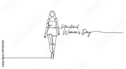 Elegant minimalist line art illustration celebrating the significance of International Women's Day with a confident female