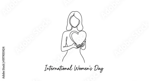 Celebrating International Women's Day with a Minimalist Line Drawing of a Woman Holding a Heart