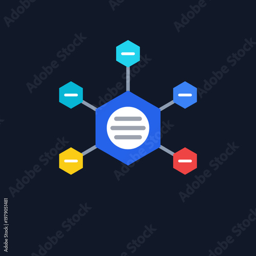Forensic Network Analysis Hexagonal Vector Illustration; Flat Evidence Mapping Icon for Crime Investigation, Cybersecurity Data Links, Digital Forensic Science, and Logic Connection Graphics.