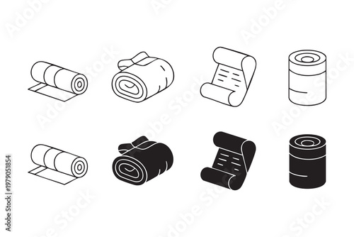 Paper Roll Icons Set with Toilet Tissue and Hygiene Products