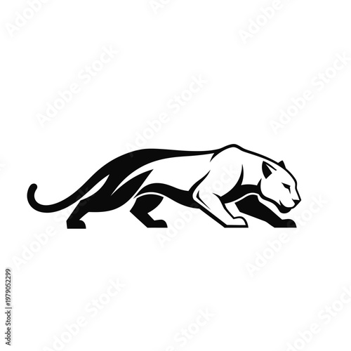 Black Panther Silhouette Logo Vector - Powerful Wild Cat Stalking
