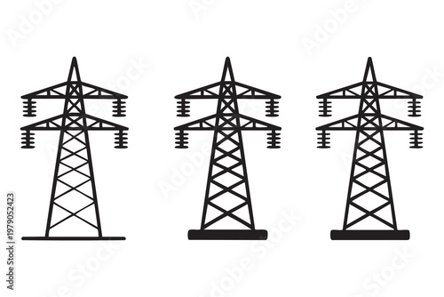 Power Transmission Tower Vector Icons for Engineering and Infrastructure Design