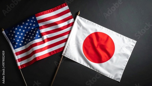 高級スタジオ日米国旗を配置した右余白ダーク背景素材
