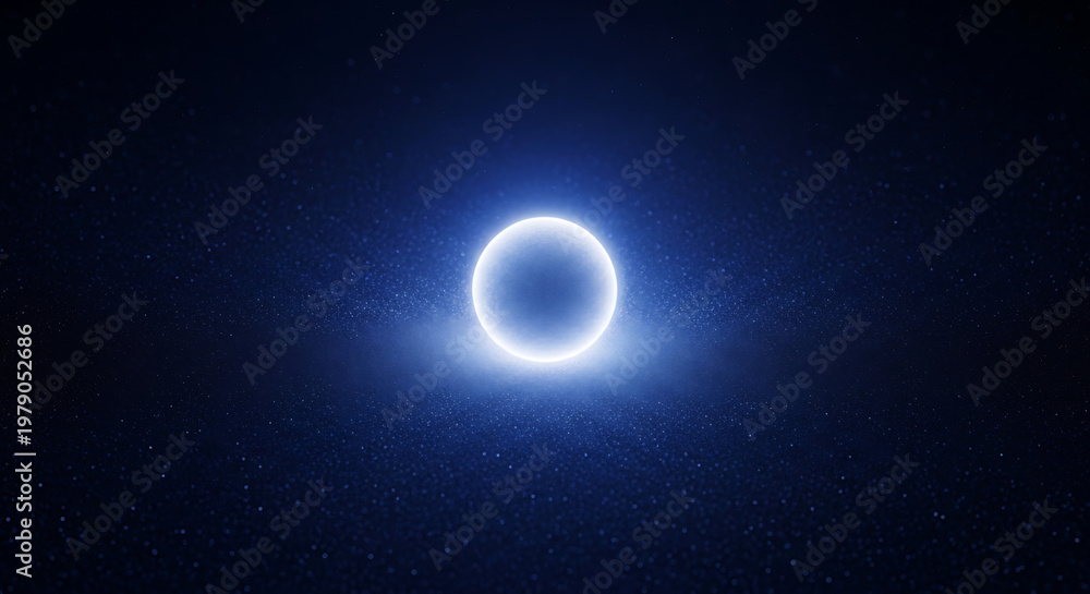 Fototapeta premium A brilliant blue glowing ring illuminates the vast, dark cosmic expanse filled with distant stars.