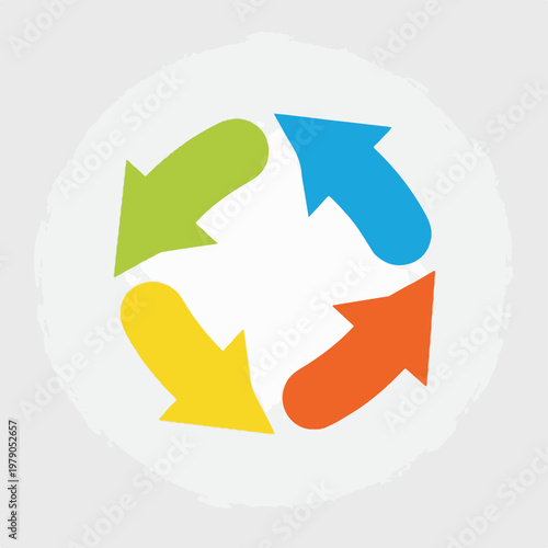 Four colored arrows forming a circular shape inside a gray circle