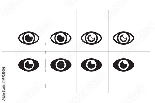 Eye Icon Set with Vision and Visibility Symbols for UI and Security