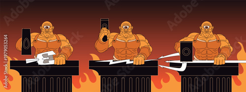 cyclopes forging weapons of zeus poseidon and hades