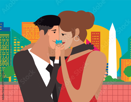 sensual tango couple dancing in buenos aires near obelisk