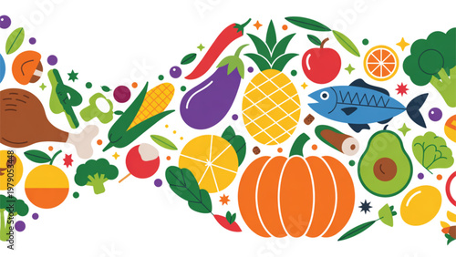 Colorful assortment of autumn vegetables and fruits in a playful arrangement Vector