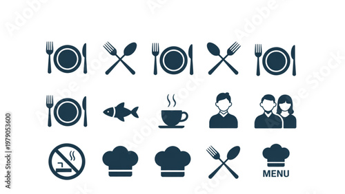 Set of icons representing prohibited items and services in a restaurant or kitchen Vector