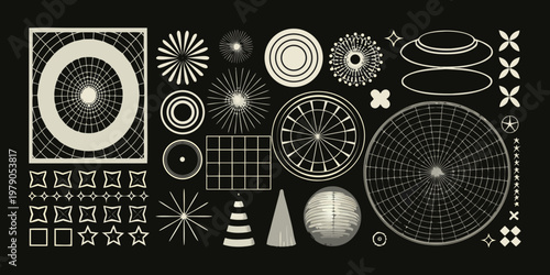 Abstract geometric shapes and patterns on a dark background