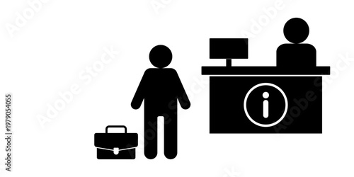 Hotel reception icon. Guest accommodation symbol. Silhouette design isolated on white background.