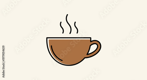 Minimalistic illustration of a steaming cup of coffee or tea with a simple design
