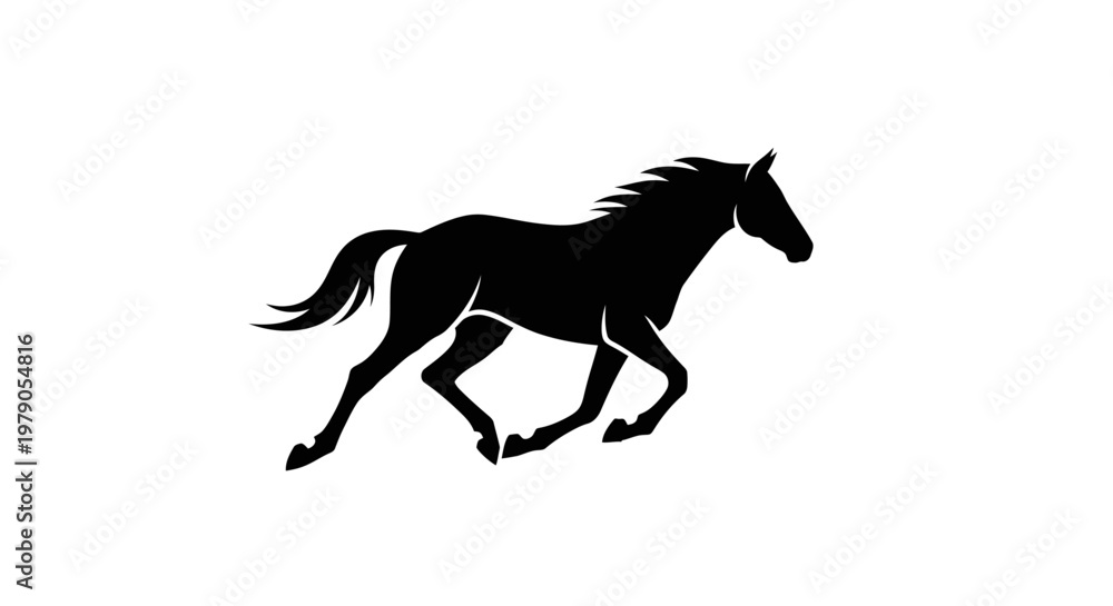 Obraz premium Black silhouette of a running horse.
