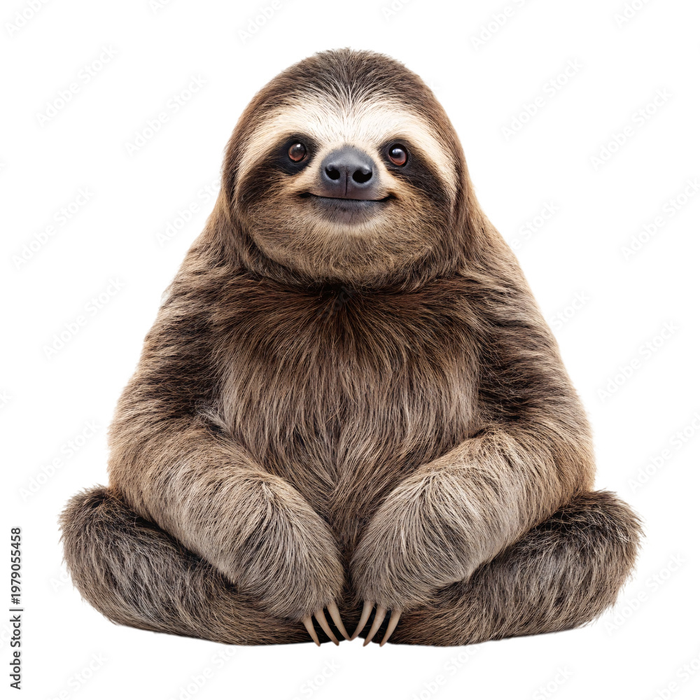 Fototapeta premium Adorable sloth sitting in relaxed pose with claws visible