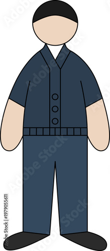 Vector illustration of a standing male in a blue cardigan and shorts. Flat style stock asset