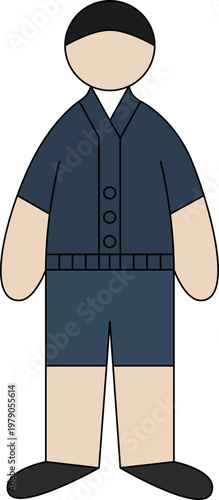 Vector illustration of a standing male in a blue cardigan and shorts. Flat style stock asset