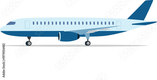 Side view of a blue and white passenger commercial airplane jet on the runway isolated on white background vector.eps