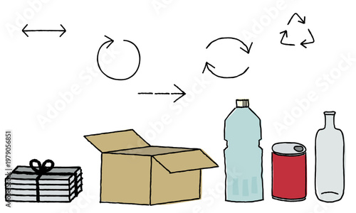 手描きの資源分別のイラスト素材セット