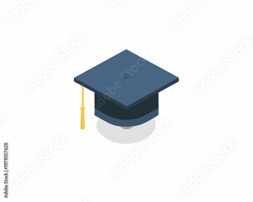A simple illustration of a dark blue graduation cap with a gold tassel