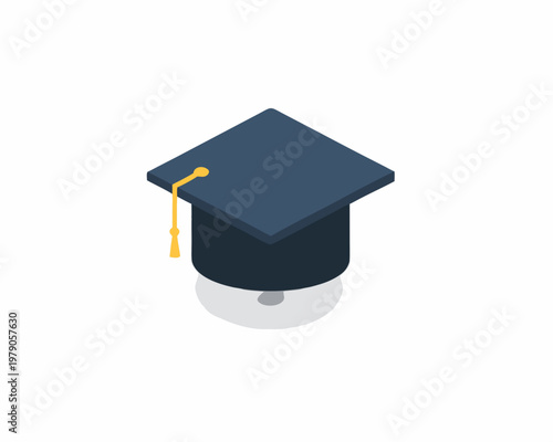 A minimalist illustration of a dark blue graduation cap on white