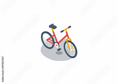 Isometric illustration of a red bicycle with dark grey tires and seat
