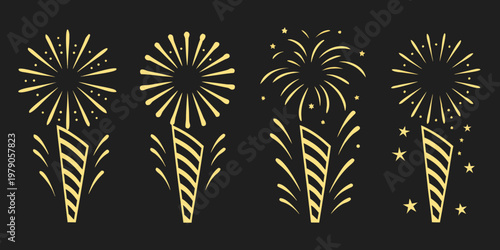 Golden fireworks display with sparklers against a dark background